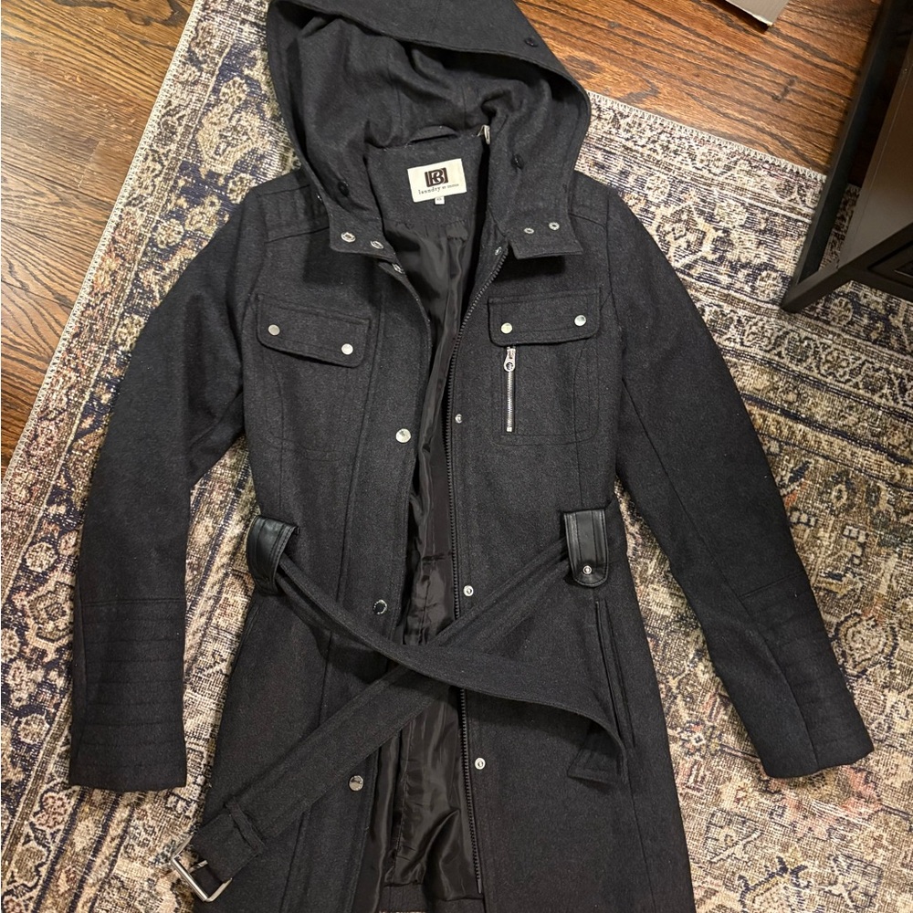 Charcoal Hooded Belted Coat